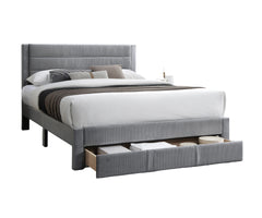 Luxury Contemporary Look 1pc Full Size Bed w Storage Drawer Gray Corduroy Headboard Bedroom Furniture