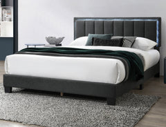 Modern Style 1pc Full Size Bed Charcoal Wool Fabric Channel Tufting w LED Full Upholstered Bedroom Furniture