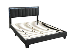 Modern Style 1pc Full Size Bed Charcoal Wool Fabric Channel Tufting w LED Full Upholstered Bedroom Furniture