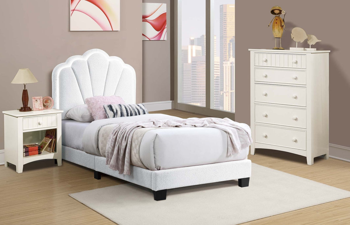 1pc Twin Size Bed Wool Fabric Floral Design Headboard w LED Fully Upholstered Platform White Finish Bedroom Furniture