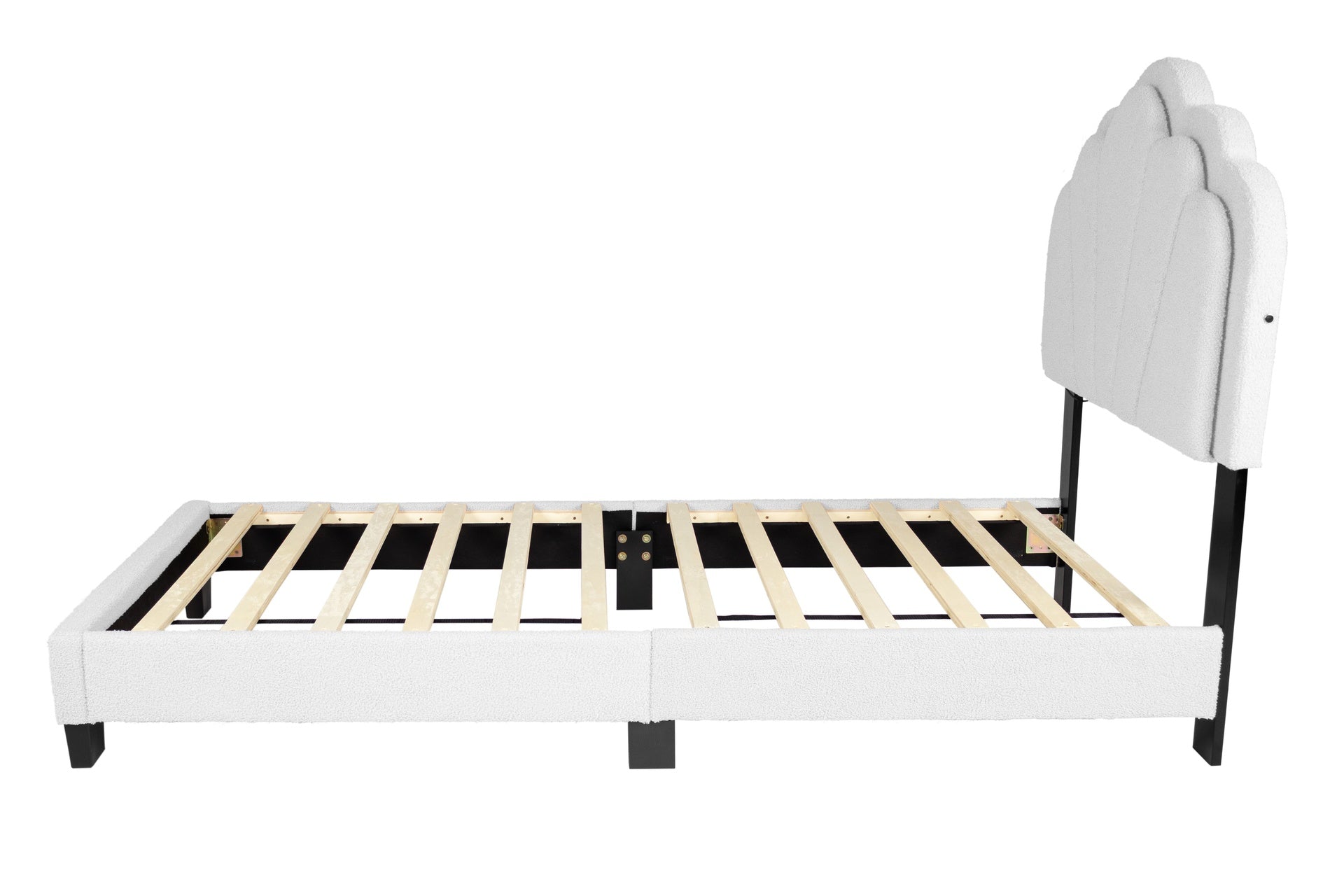 1pc Twin Size Bed Wool Fabric Floral Design Headboard w LED Fully Upholstered Platform White Finish Bedroom Furniture