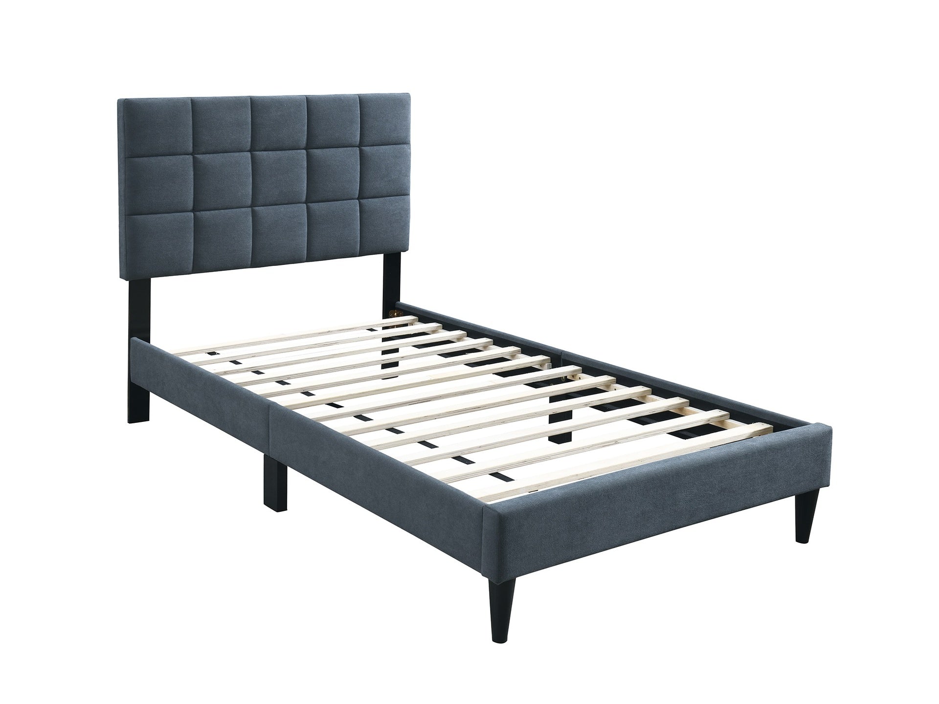 Luxurious Bed 1pc Twin Size Biscuit Tufting And Adjustable Headboard Charcoal Finish Bedroom Furniture