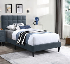 Luxurious Bed 1pc Twin Size Biscuit Tufting And Adjustable Headboard Charcoal Finish Bedroom Furniture