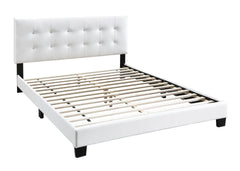 Modern Style 1pc Full Size Bed Faux Leather Middle Support Legs Rectangle Headboard White Finish Bedroom Furniture