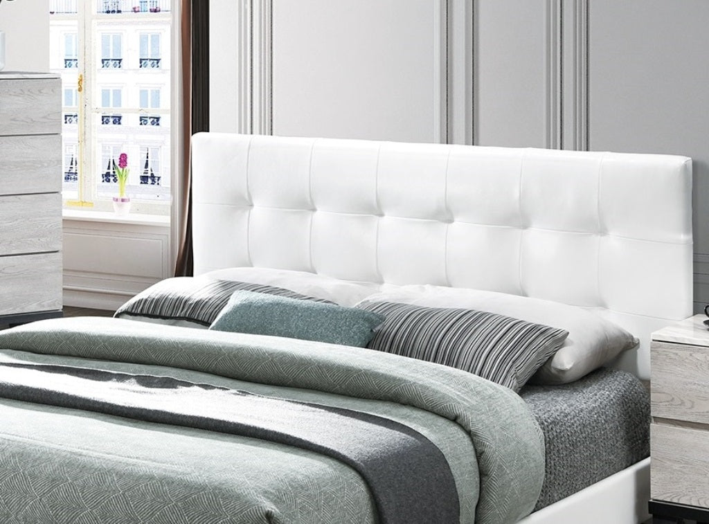 Modern Style 1pc Full Size Bed Faux Leather Middle Support Legs Rectangle Headboard White Finish Bedroom Furniture