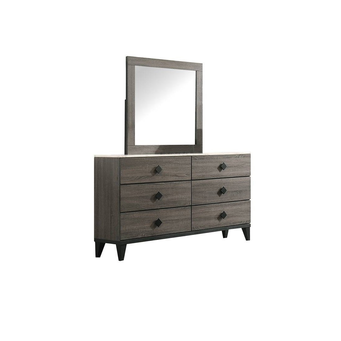 Modern Design Bedroom Furniture 1pc Dresser Only Beautiful Knob Pulls 6x Drawers Storage Faux Marble Top Grey Color Dresser