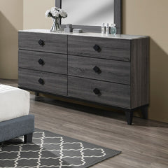 Modern Design Bedroom Furniture 1pc Dresser Only Beautiful Knob Pulls 6x Drawers Storage Faux Marble Top Grey Color Dresser