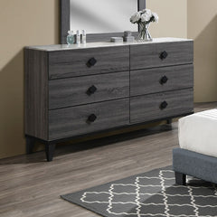 Modern Design Bedroom Furniture 1pc Dresser Only Beautiful Knob Pulls 6x Drawers Storage Faux Marble Top Grey Color Dresser