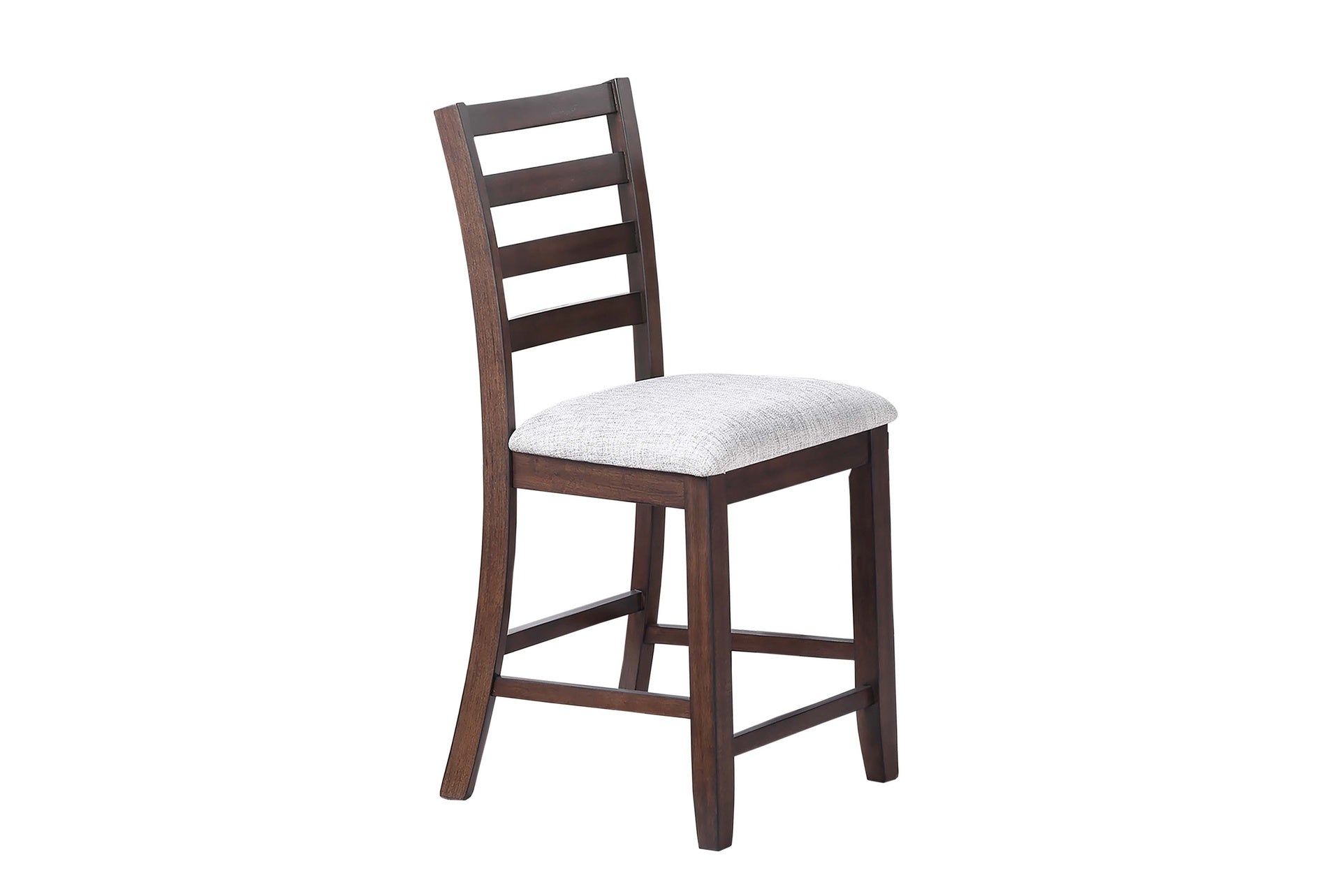 Ladder Back Design Walnut Color Set of 2pc Counter Height Chairs Padded Seat Curved Back Legs Dining Room High Chair