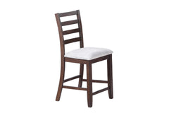 Ladder Back Design Walnut Color Set of 2pc Counter Height Chairs Padded Seat Curved Back Legs Dining Room High Chair