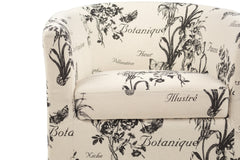 Vintage Design-Inspired White Accent Chair w Ottoman Fabric Upholstered Round Backrest Compact Chair