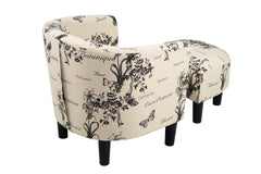 Vintage Design-Inspired White Accent Chair w Ottoman Fabric Upholstered Round Backrest Compact Chair