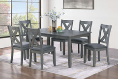 Gray Finish Dining Table 6x Chairs 7pcs Dining Set Cushion Seat Nailhead X-Cross Back Chairs Dining Room Furniture Modern Style