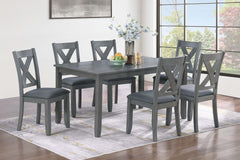 Gray Finish Dining Table 6x Chairs 7pcs Dining Set Cushion Seat Nailhead X-Cross Back Chairs Dining Room Furniture Modern Style