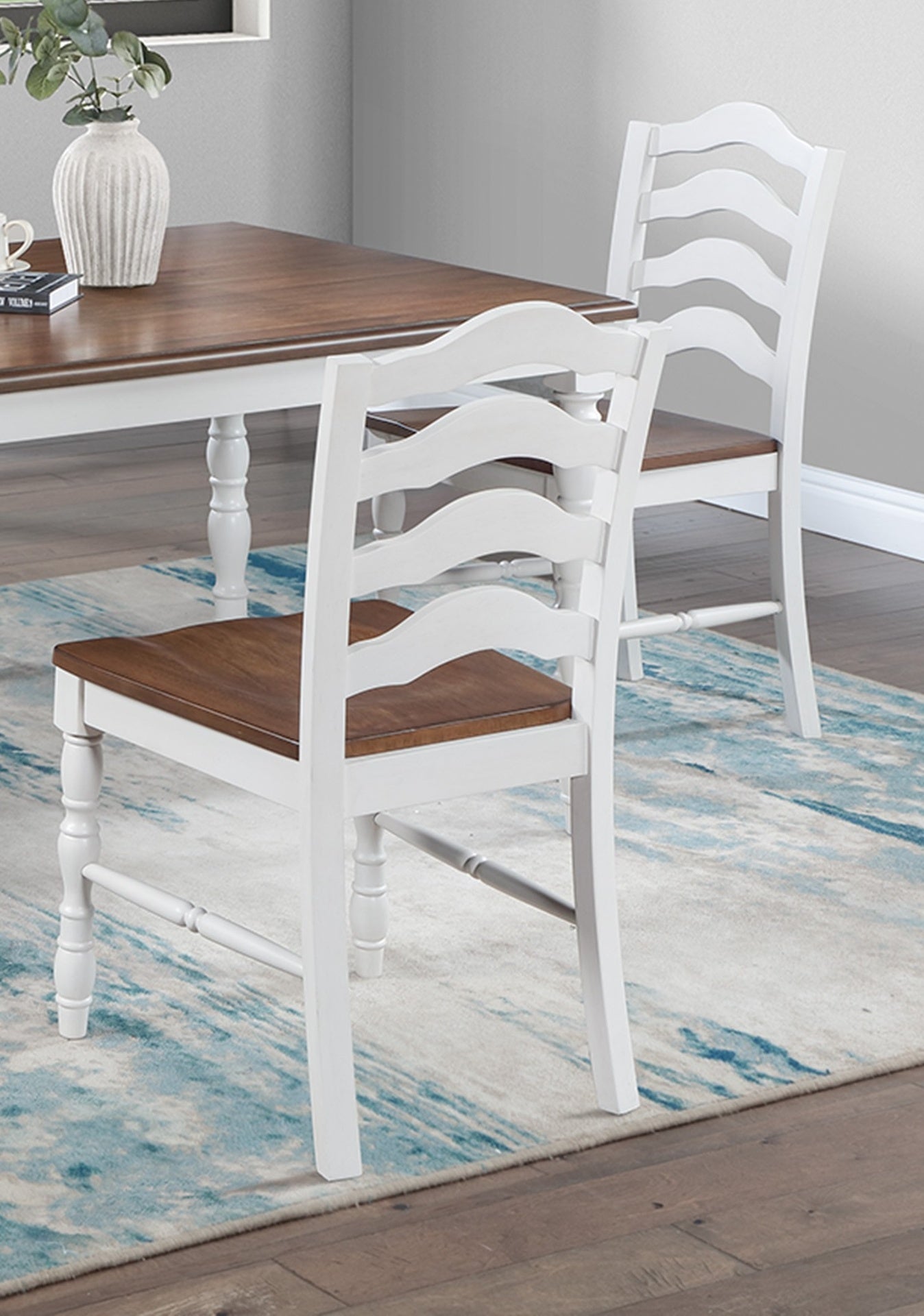 White 5-Pcs Dining Set Dining Table Chairs Unique Legs Natural wood Grain Look Top Kitchen Table