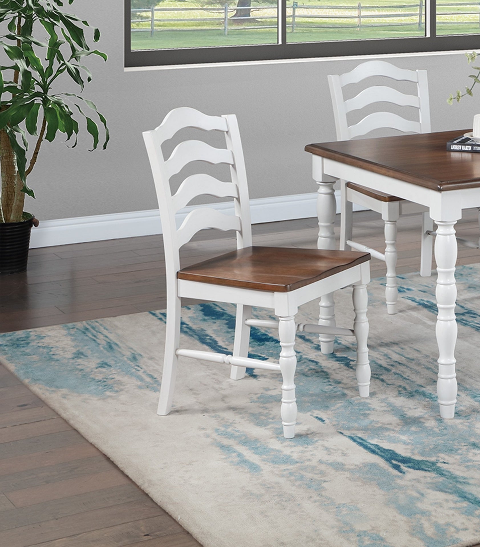 White 5-Pcs Dining Set Dining Table Chairs Unique Legs Natural wood Grain Look Top Kitchen Table