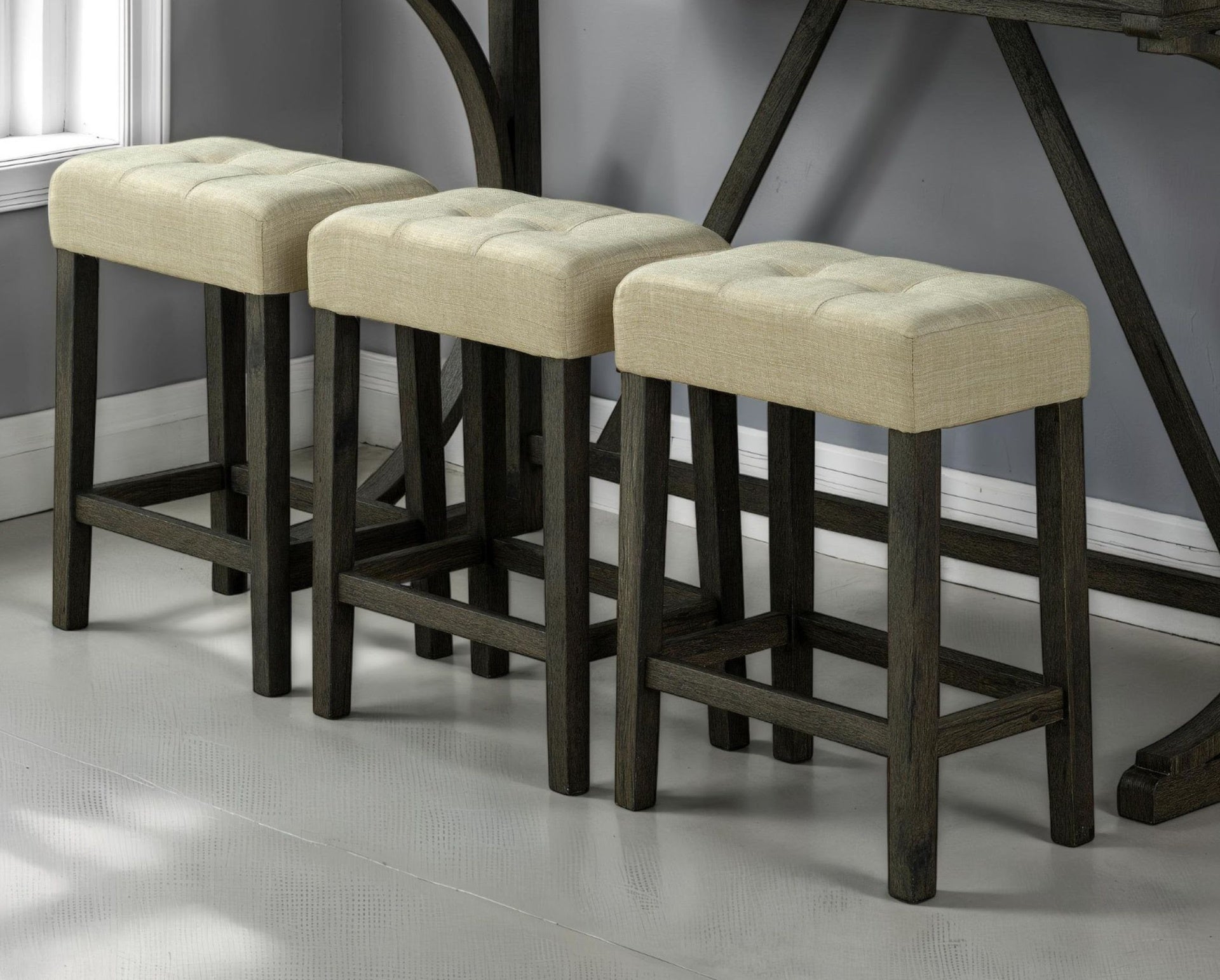 Modern Brown Dining Table W USB 3x Stools Biscuit-Tufted Seat Cushion Beige 3pc Dining Table Set