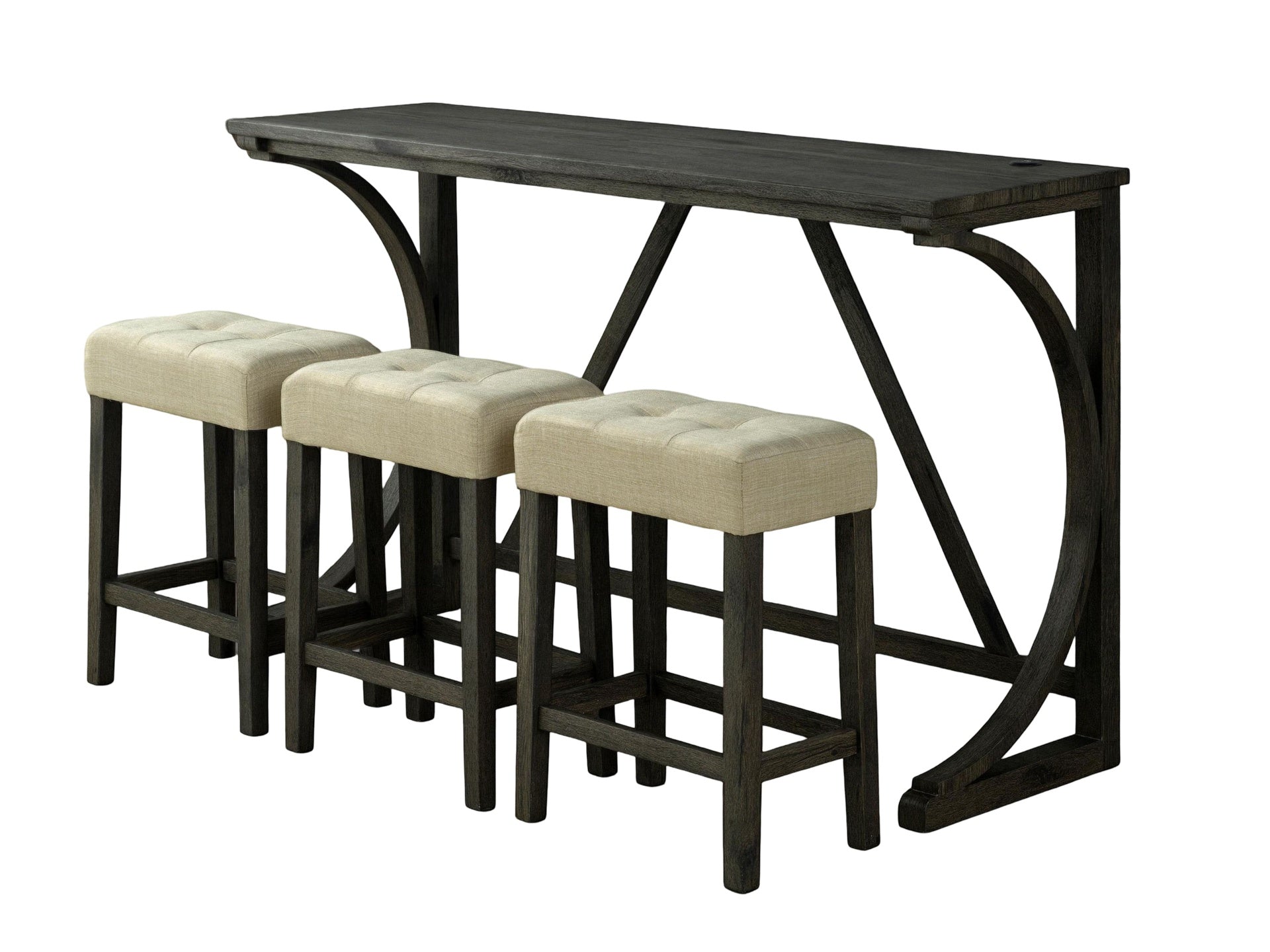 Modern Brown Dining Table W USB 3x Stools Biscuit-Tufted Seat Cushion Beige 3pc Dining Table Set