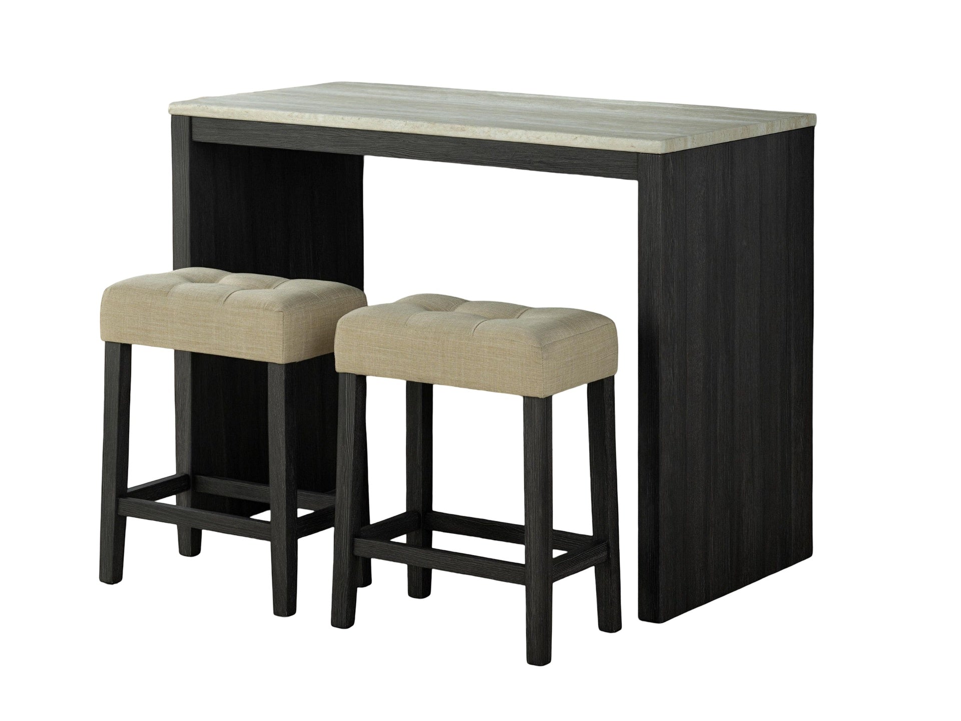 Two-Tone Design Black Dining Table 2x Stools Biscuit-Tufted Seat Cushion Beige 3pc Dining Table Set