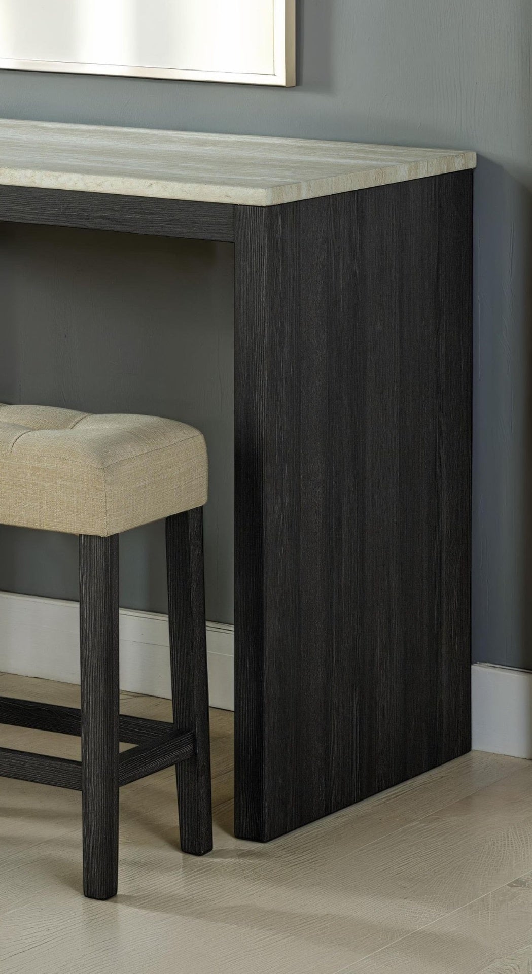 Two-Tone Design Black Dining Table 2x Stools Biscuit-Tufted Seat Cushion Beige 3pc Dining Table Set