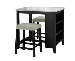 Black Dining Table Storage Side Shelves 2x Stools High Gloss Table Top White / Ivory 3pc Dining Set