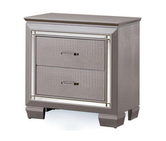 Contemporary 1pc Nightstand Silver Bedside Table LED Light English Dovetail Drawer Bedroom Furniture