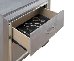 Contemporary 1pc Nightstand Silver Bedside Table LED Light English Dovetail Drawer Bedroom Furniture