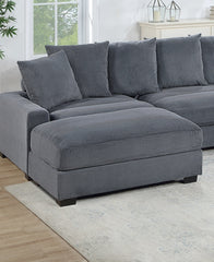 Living Room Furniture 1pc Ottoman Dark Gray Corduroy Soft Cushion Cocktail Ottoman Wood Legs