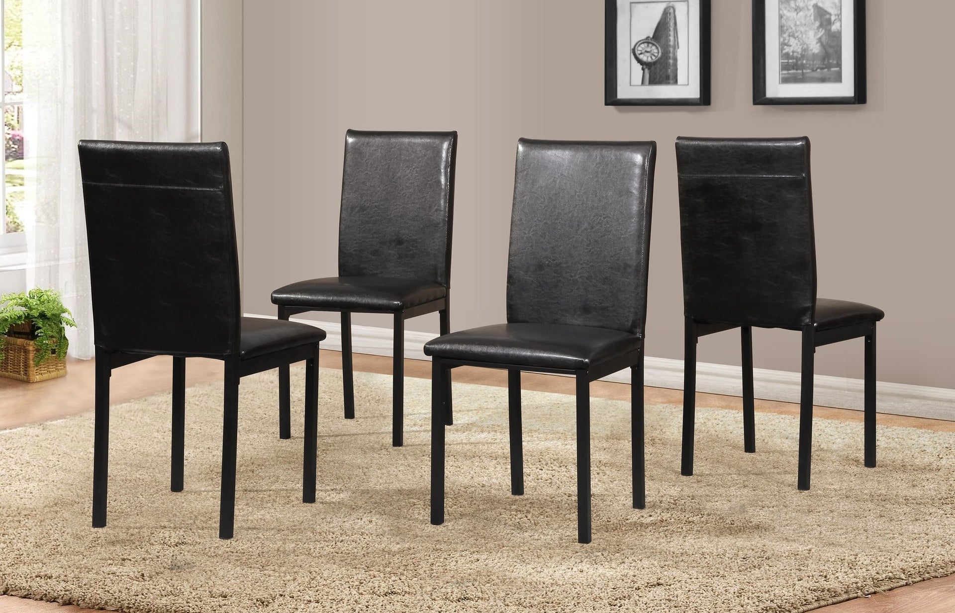 Citico Metal Dinette Set with Laminated Faux Marble Top, White Table with Black Chairs, 5 Piece