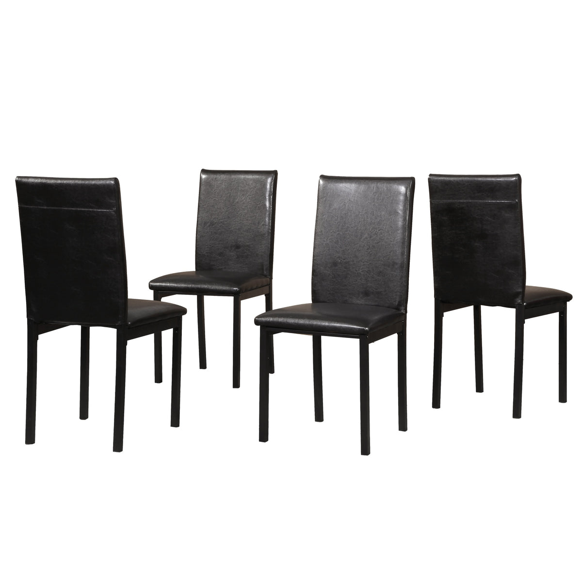 Citico Metal Dinette Set with Laminated Faux Marble Top, White Table with Black Chairs, 5 Piece