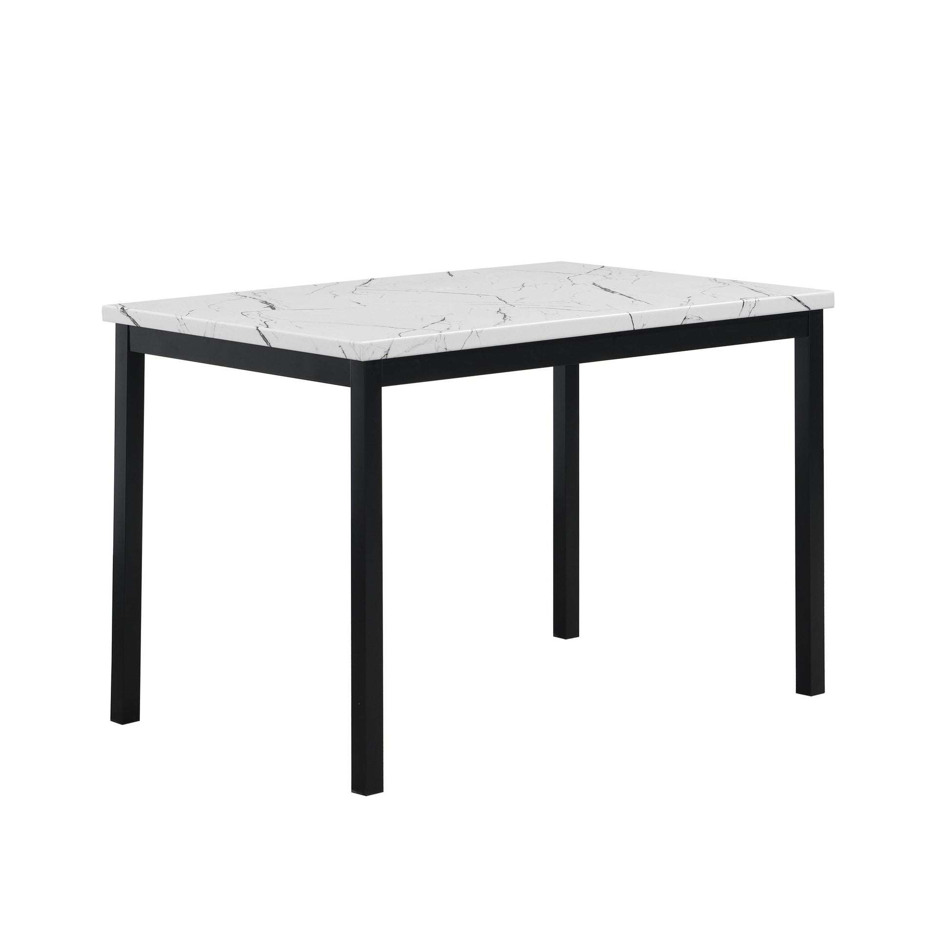 Citico Metal Dinette Set with Laminated Faux Marble Top, White Table with Black Chairs, 5 Piece