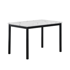 Citico Metal Dinette Set with Laminated Faux Marble Top, White Table with Black Chairs, 5 Piece