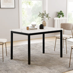 Citico Metal Dinette Set with Laminated Faux Marble Top, White Table with Black Chairs, 5 Piece