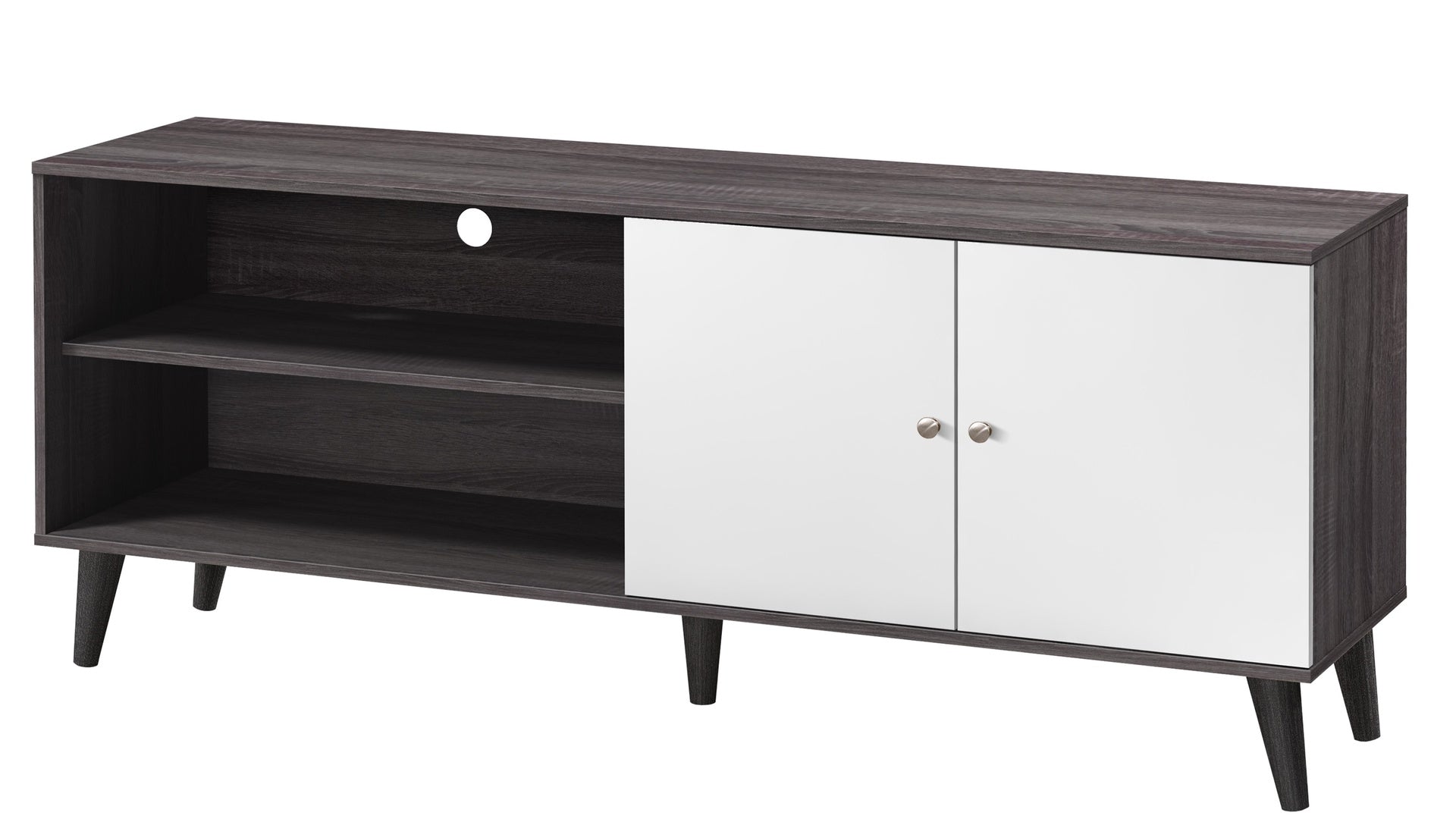 Amidon TV Stand for TVs up to 63", with 2 Storage Shelves& 1 Cabinet, Modern Entertainment Centre for TV in Living Room in Dark Gray + White