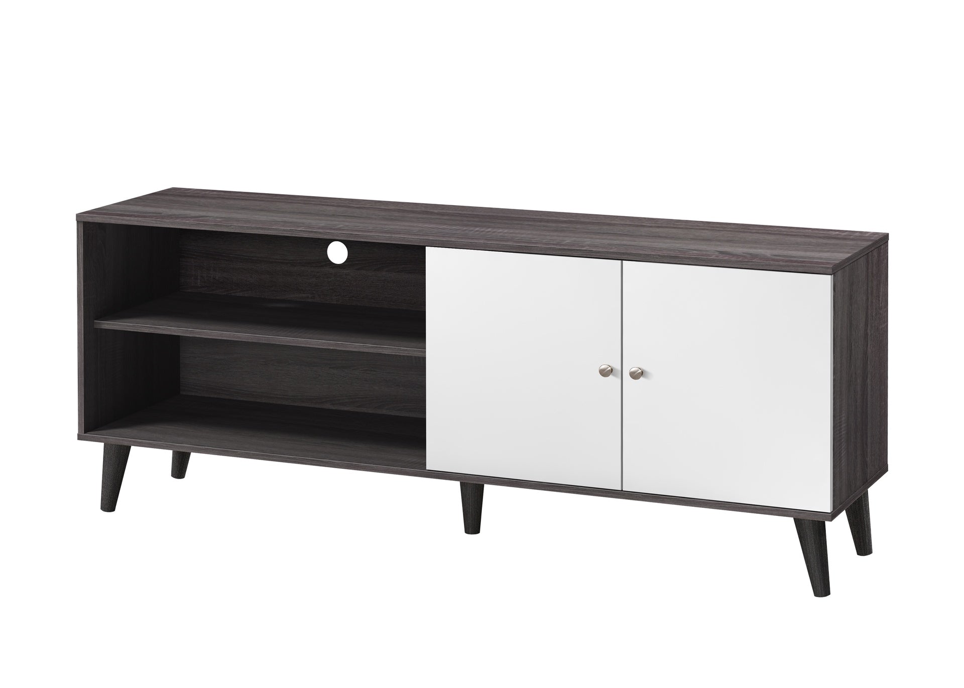 Amidon TV Stand for TVs up to 63", with 2 Storage Shelves& 1 Cabinet, Modern Entertainment Centre for TV in Living Room in Dark Gray + White