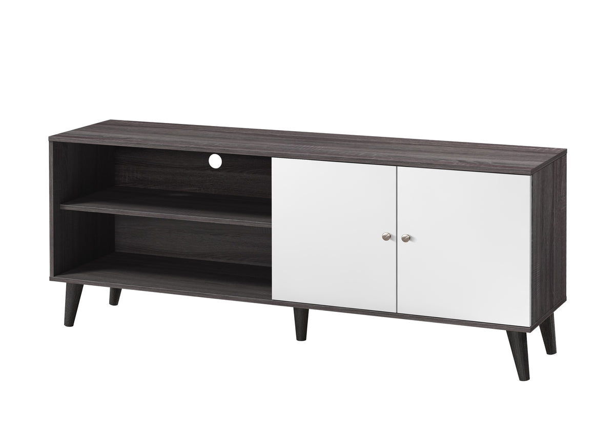 Amidon TV Stand for TVs up to 63", with 2 Storage Shelves& 1 Cabinet, Modern Entertainment Centre for TV in Living Room in Dark Gray + White