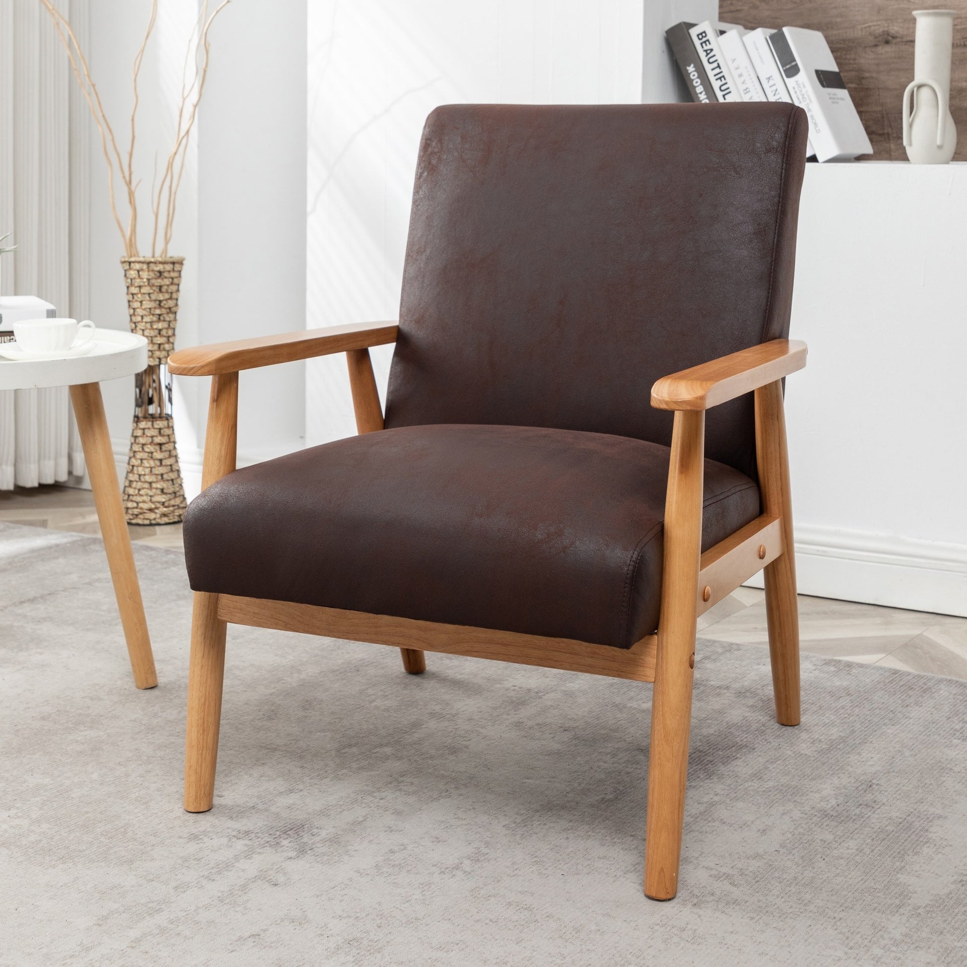 25.38'' Wide Classic Mid-Century Modern Arm Chair, Dark Brown