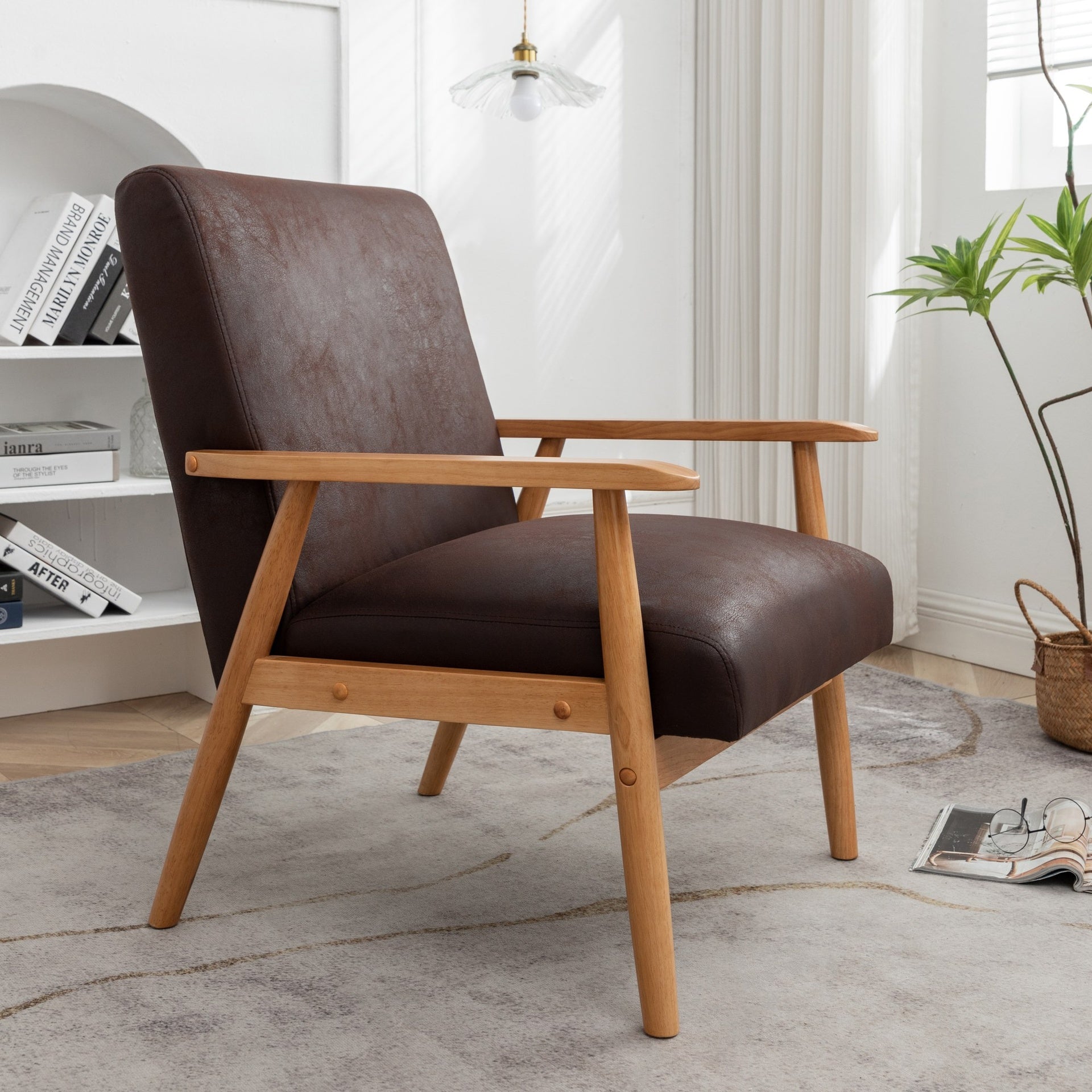 25.38'' Wide Classic Mid-Century Modern Arm Chair, Dark Brown