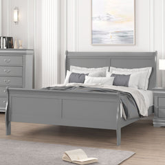 Gray Color Sleigh Design 1pc Queen Size Bed Bedroom Furniture Louis Phillipe Bed Bracket Feet Wooden
