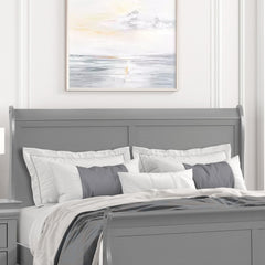 Gray Color Sleigh Design 1pc Queen Size Bed Bedroom Furniture Louis Phillipe Bed Bracket Feet Wooden