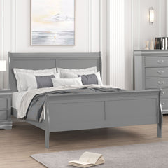 Gray Color Sleigh Design 1pc Queen Size Bed Bedroom Furniture Louis Phillipe Bed Bracket Feet Wooden