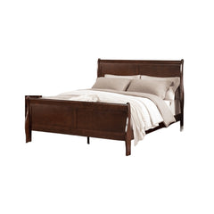 Dark Cherry Sleigh Design 1pc Full Size Bed Bedroom Furniture Louis Phillipe Bed Bracket Feet Wooden