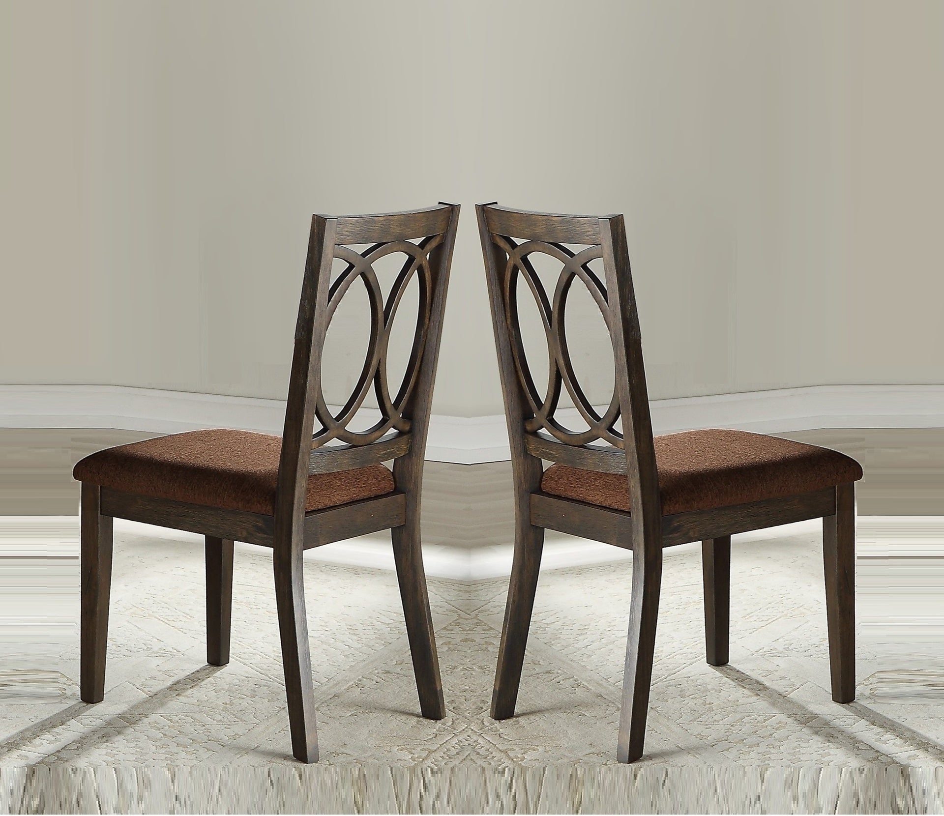 Classic Transitional Style Dining Chairs 2pc Set Espresso Finish Wood Frame Brown Seat Upholstery Dining Furniture