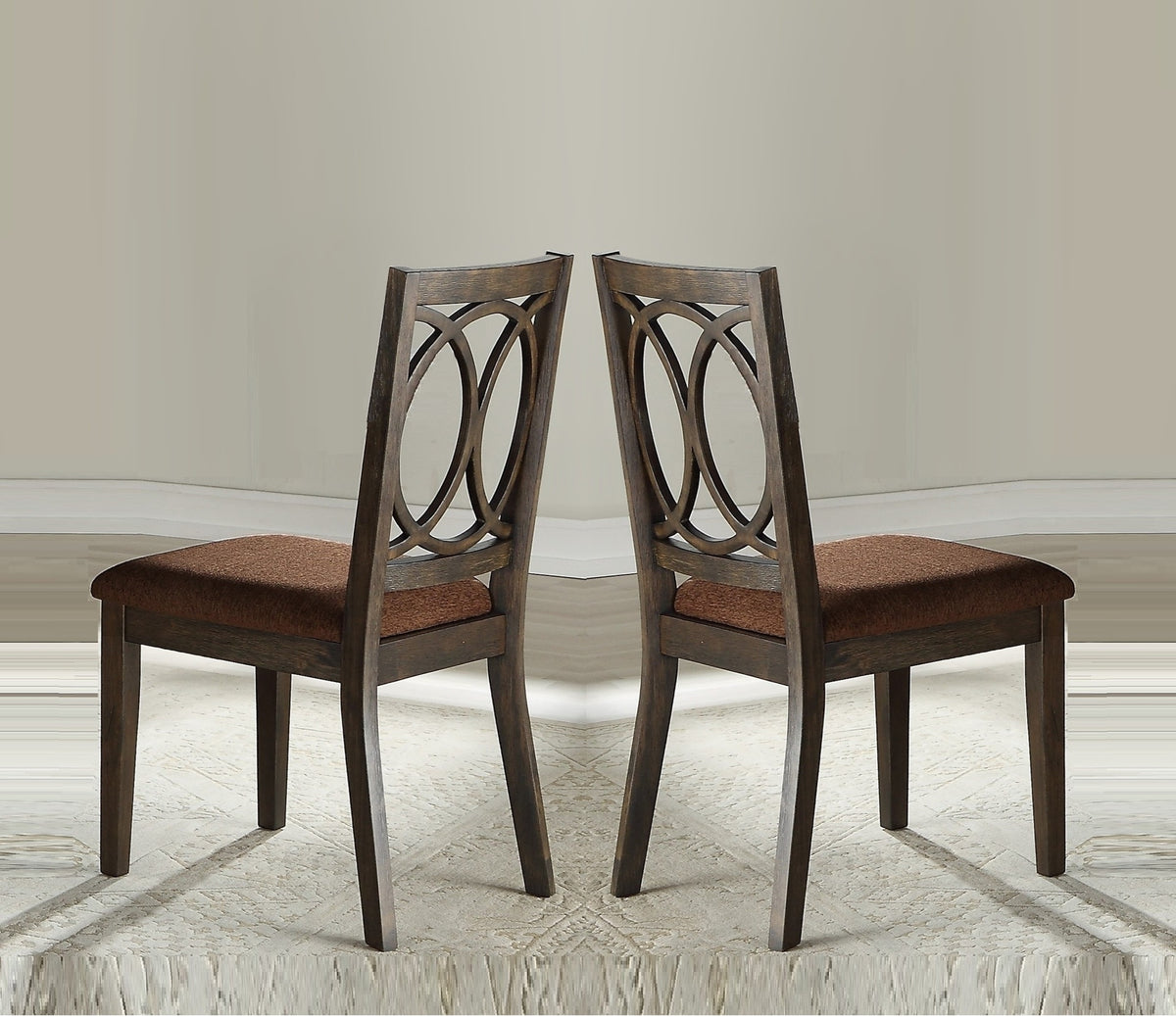 Classic Transitional Style Dining Chairs 2pc Set Espresso Finish Wood Frame Brown Seat Upholstery Dining Furniture