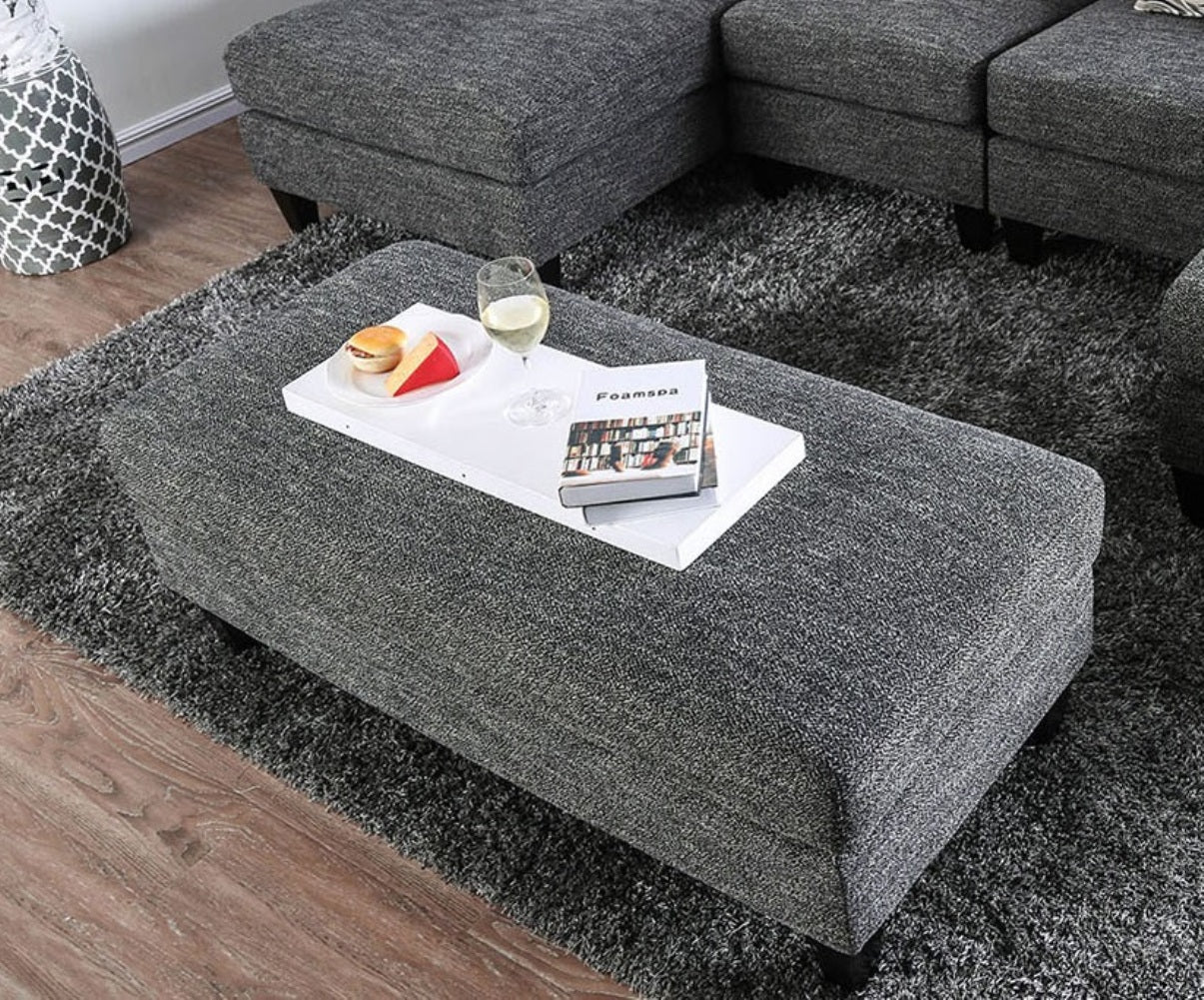 Living Room 1pc Ottoman Transitional Style Chenille Fabric Gray Color Tappered Feet Couch Ottoman