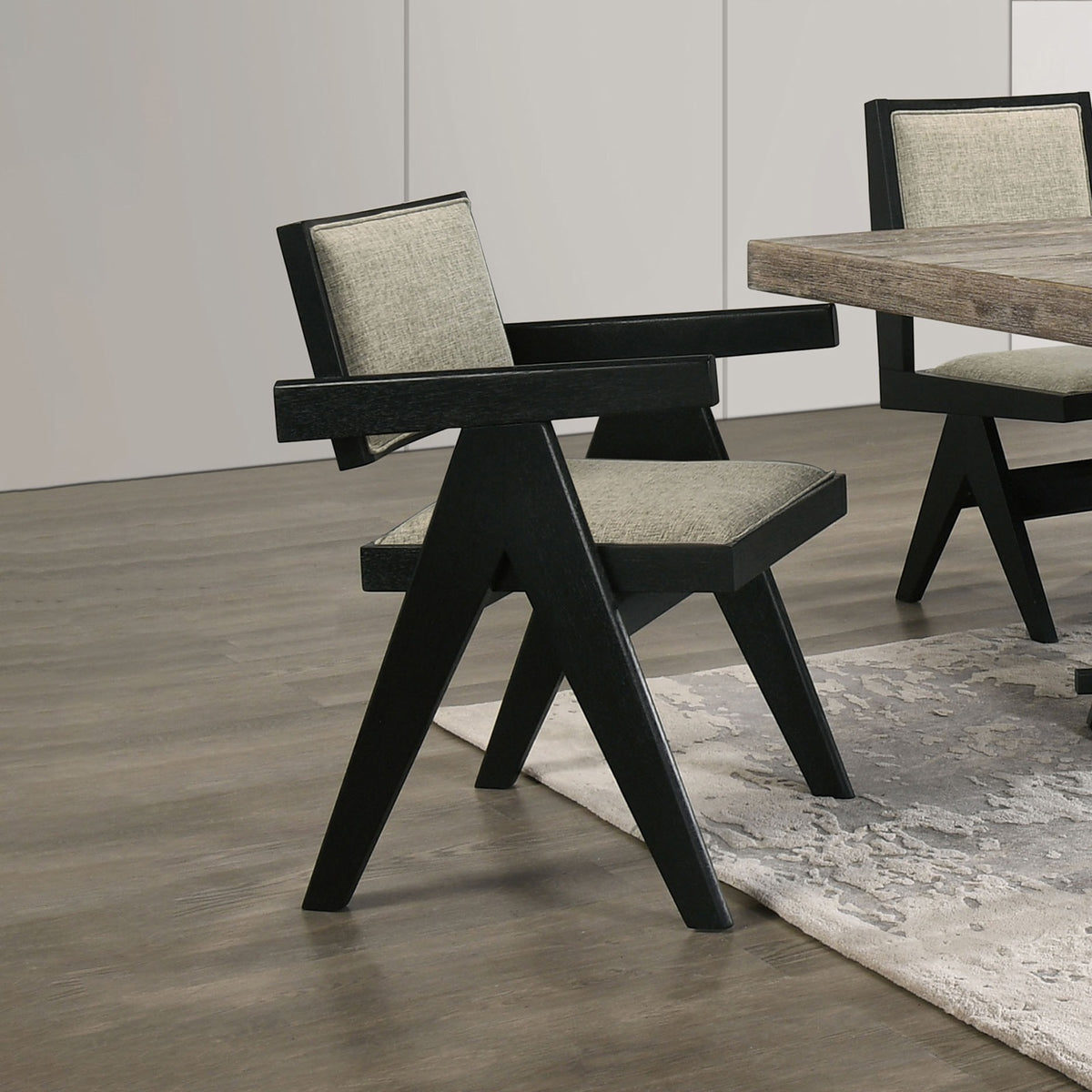 Dining Room Black Arm Chairs Light Gray Upholstery Seat 2pc Dining Arm Chairs Dining Room Furniture