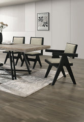 Dining Room Black Arm Chairs Light Gray Upholstery Seat 2pc Dining Arm Chairs Dining Room Furniture