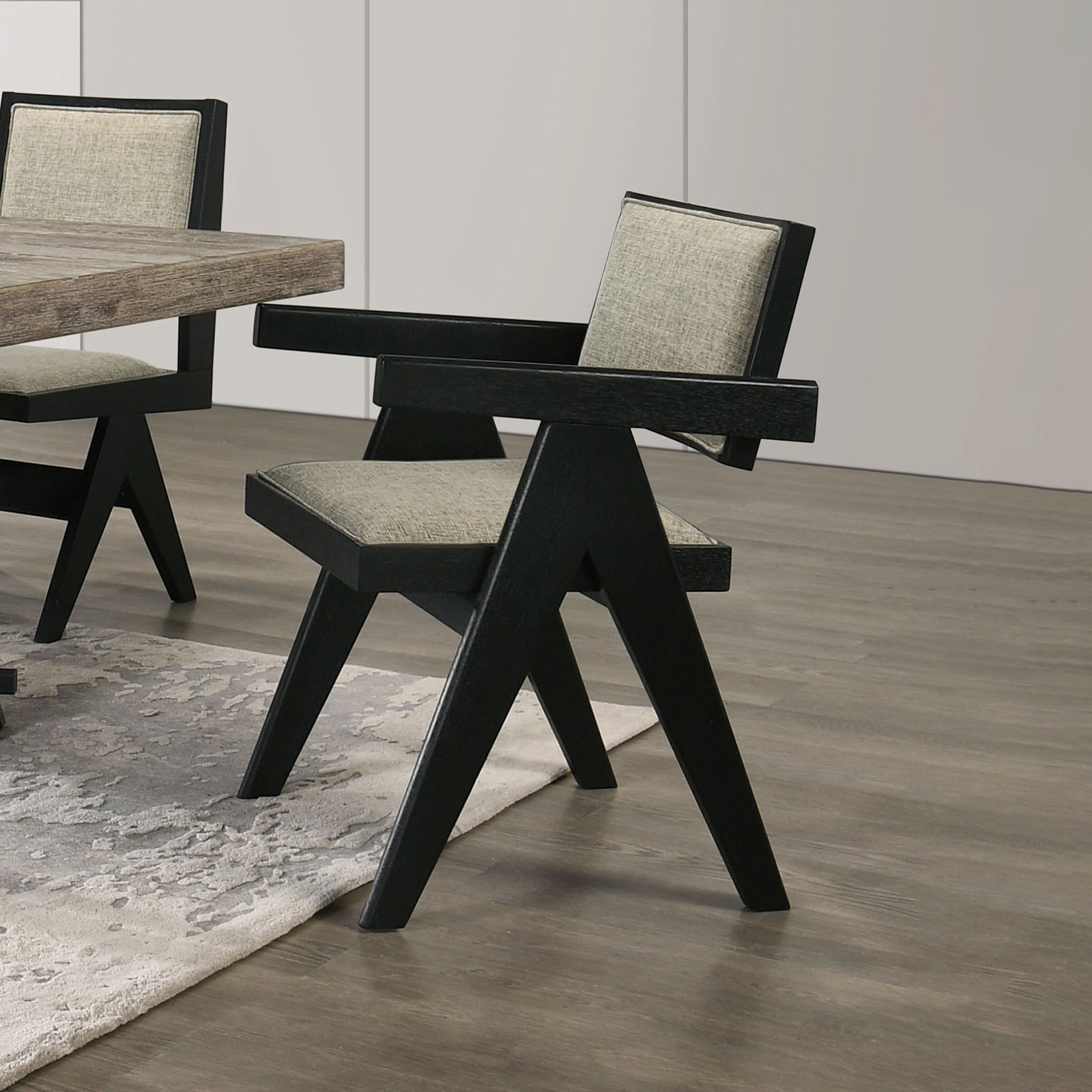 Dining Room Black Arm Chairs Light Gray Upholstery Seat 2pc Dining Arm Chairs Dining Room Furniture