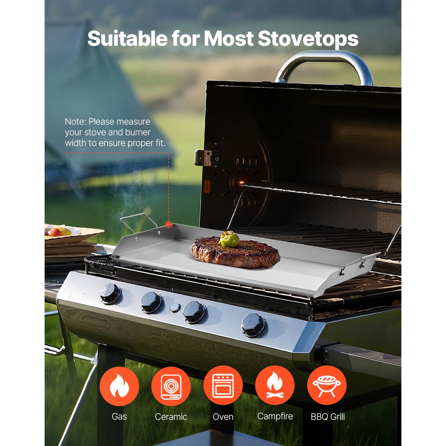 32x16 in Flat Top Griddle Stainless Steel Universal BBQ Grill Pan Cookware