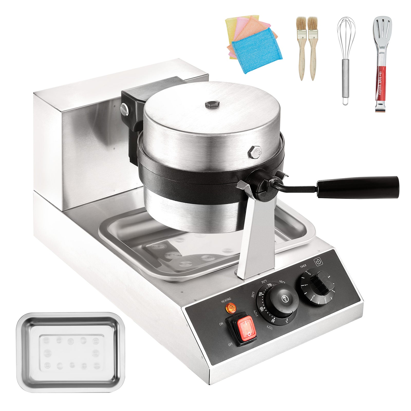 Commerical Round Waffle Maker 1300W Rotatable Non-Stick Waffle Iron 120V